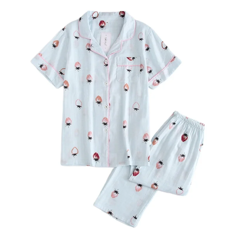 

Женская пижама с принтом, одежда для сна, домашняя одежда, тканевые женские пижамные комплекты, летняя хлопковая рубашка на пуговицах с коро...