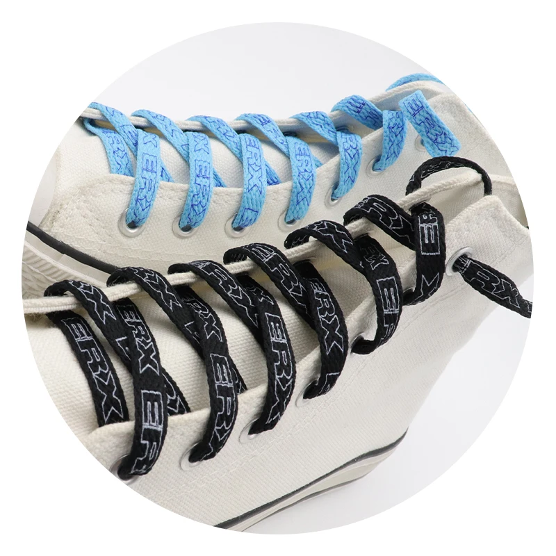 

7MM Black-White Blue-Sapphire "ERX" Letter Printing Shoelaces Women Sneaker 2021 Canvas Ropes Flat Sznurówki