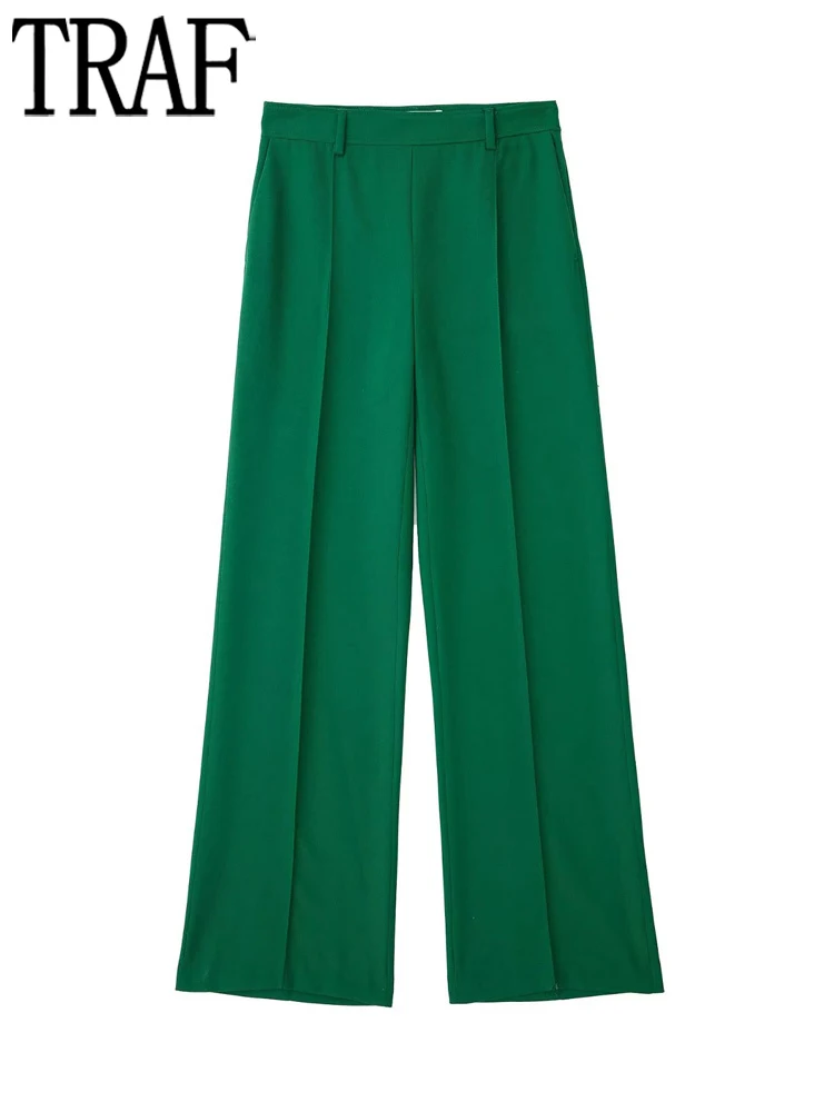 

Брюки женские прямые зеленые с завышенной талией, на осень, Y2K