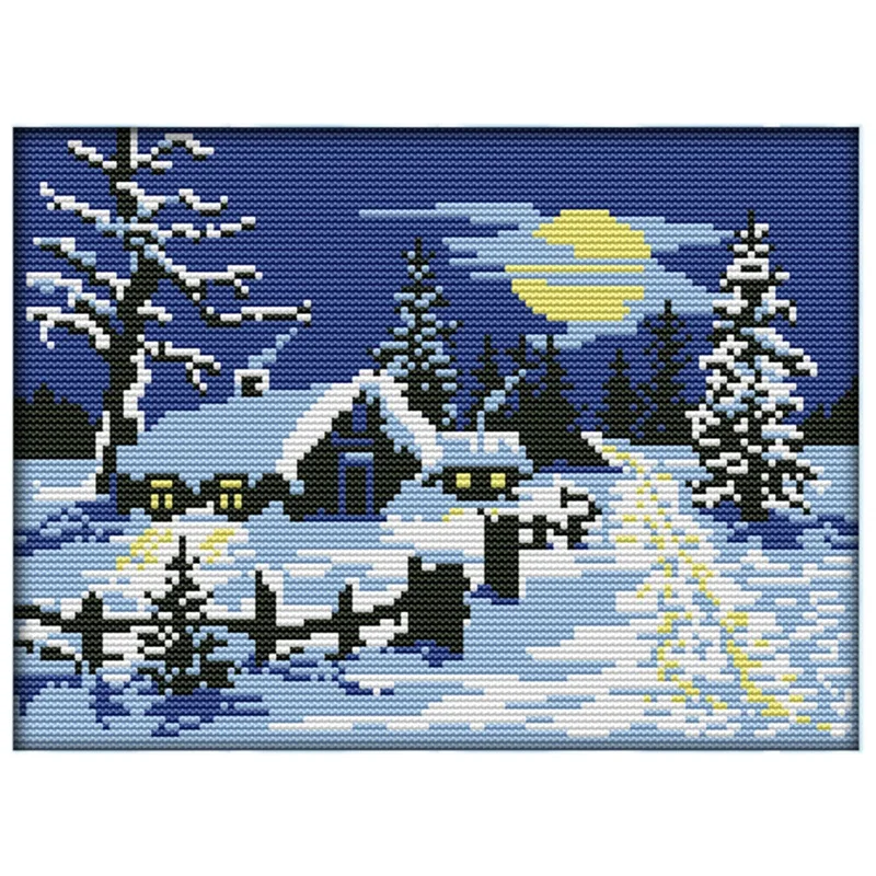 

DIY 11CT Cross Stitch Arts Crafts Hand Needlework Kits Pre-Printed Embroidery For Beginners Pattern - Red Sun Snow