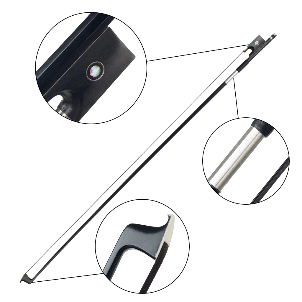 NAOMI 4/4 Size Violin/ Fiddle Bow Carbon Fiber Bow Round Stick AAA Grade Black Horsehair Ebony Frog Paris Eye Inlay Beginner Use