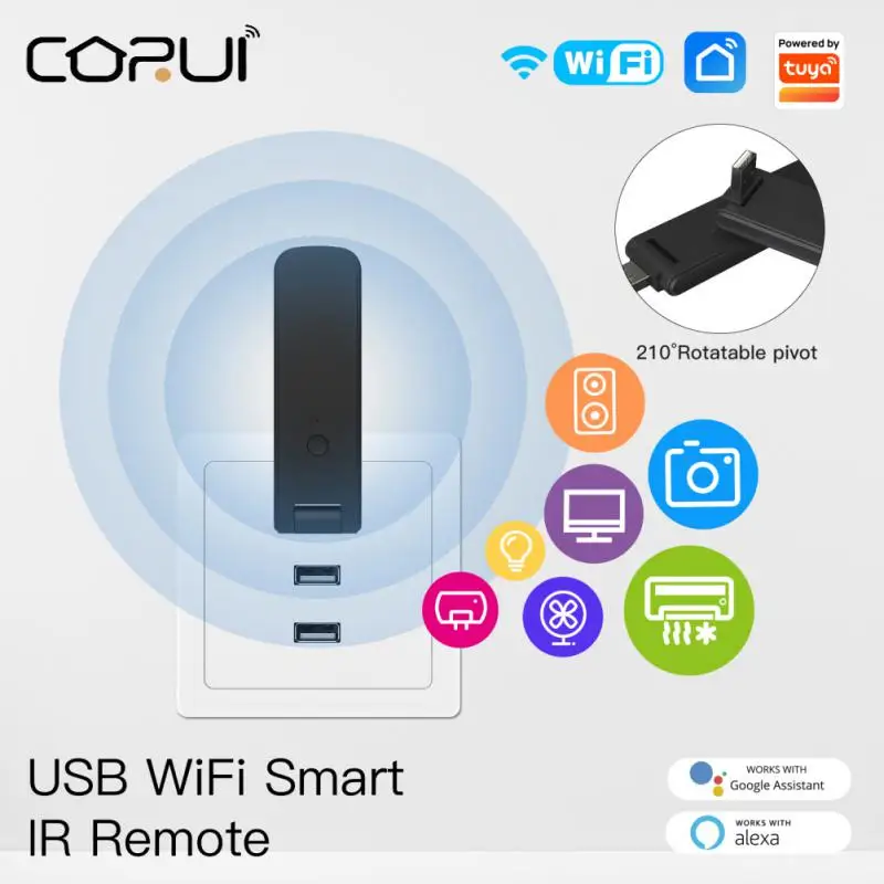 

CORUI Tuya WiFi Smart Infrared Remote Controller Wireless USB IR Controller 210°Rotate For IR TV Fan Switch Smart Home Alexa