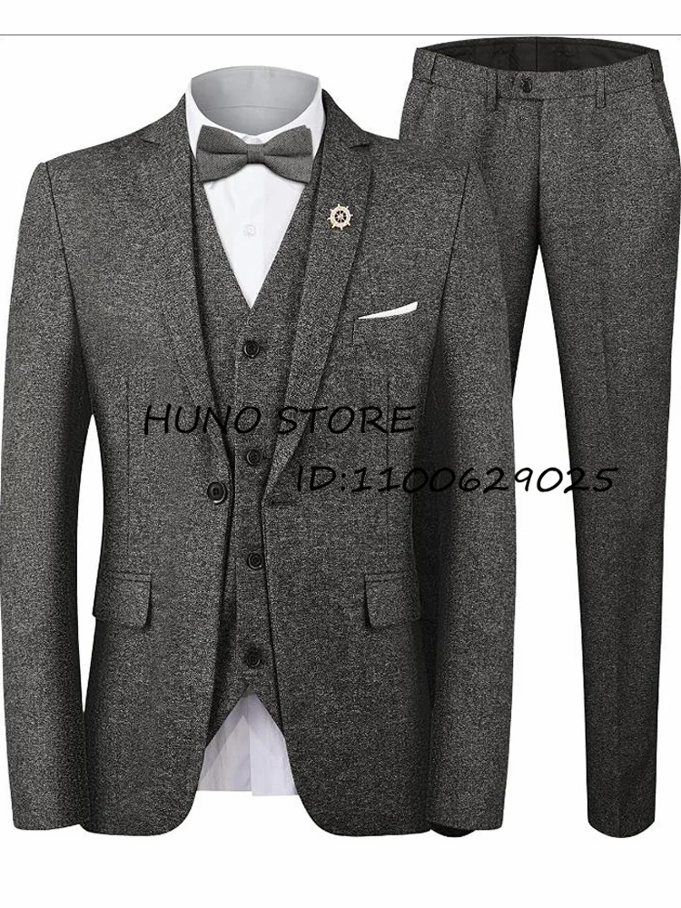 

Woolen Men's Suit 3-piece Set Wool Lapel Single-Breasted Tuxedo Wedding Groomsmen Male's Blazer Jacket + Vest + Pants
