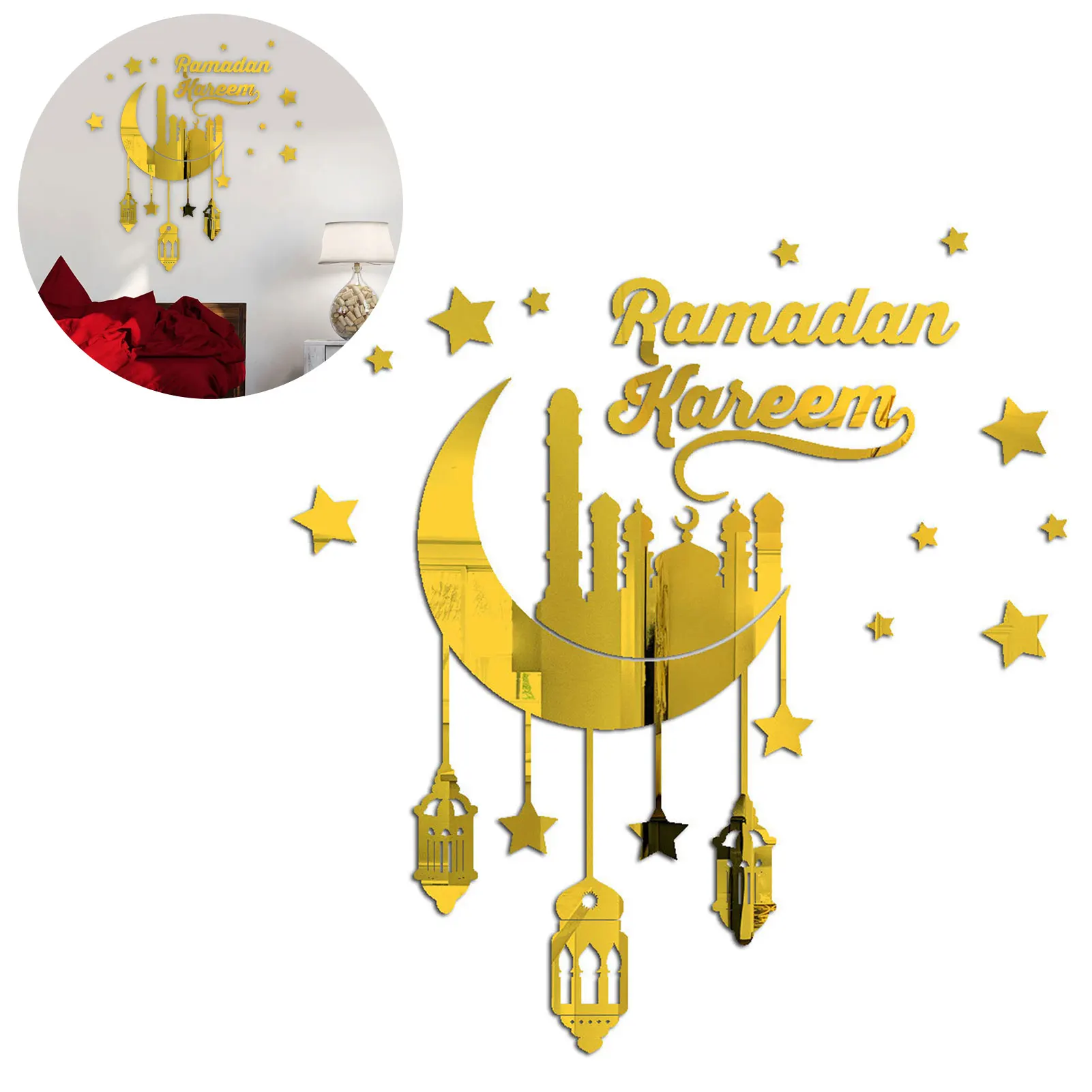 

Наклейка на стену Eid Mubarak, луна, звезда, акриловая фотография Рамадана, Декор для дома, исламский Раман, кареем, мусульманский Декор Вечерние