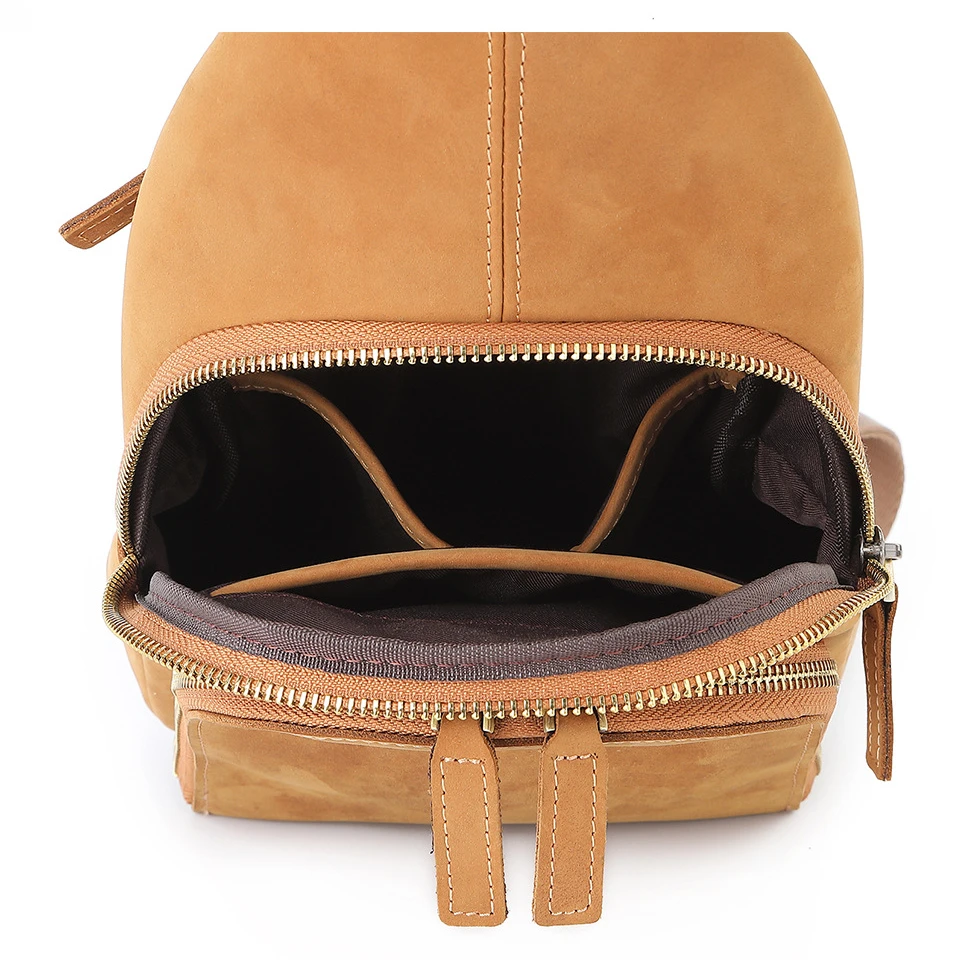 Men's Small Sling Messenger Bags Crazy Horse Leather Chest Bags Genuine Leather Shoulder Crossbody Bag Vintage Cowhide Backpack