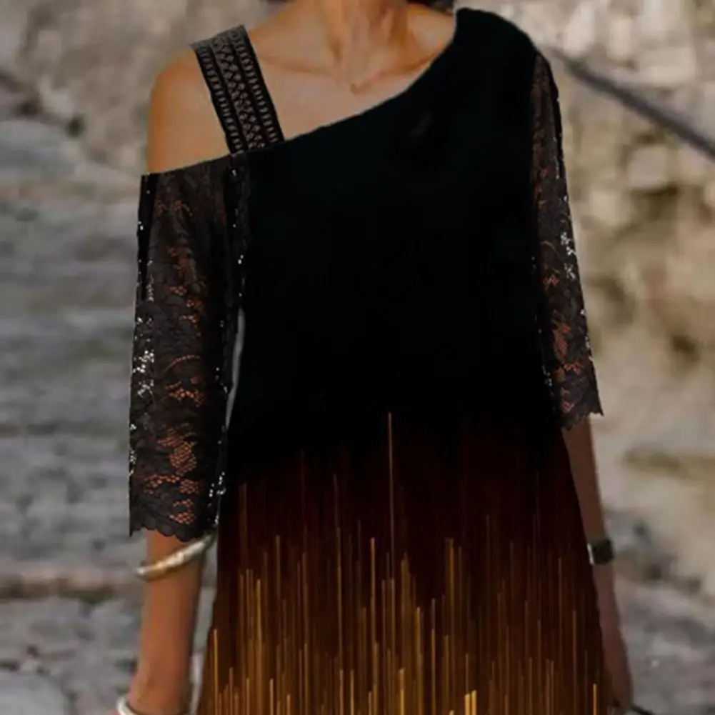 Женское платье на одно плечо летнее из сетчатой пряжи с рукавом 2024 и цветочным