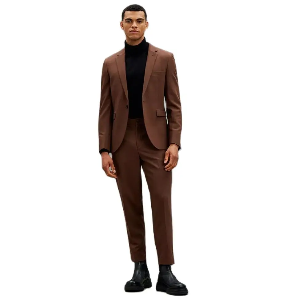 

Мужские костюмы из 2 предметов, коричневые облегающие костюмы для свадьбы, официальная одежда для жениха, блейзер и брюки, классический костюм большого размера на заказ