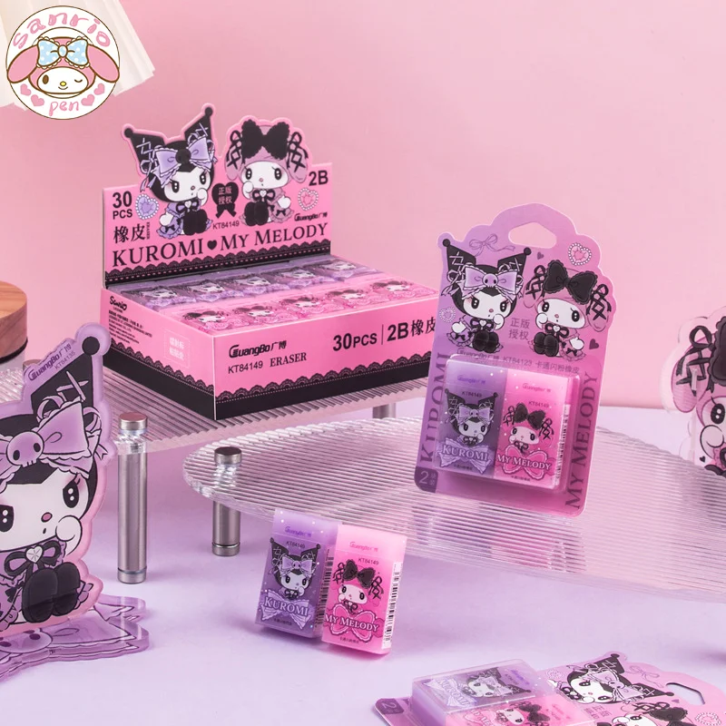 

Sanrio Cartoon Eraser 15/30pcs Cute Kuromi Melody Clean Little Crumb Eraser Kawaii Student Stationery Boxed Prizes Wholesale