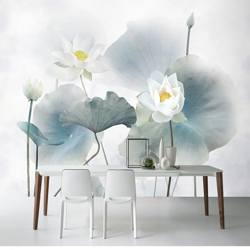 New Chinese Wallpaper Lotus Wallpaper Lotus Leaf Wall Cloth Bedroom Wall Cloth Living Room Wall Painting Art Wall Decoration