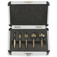 promotion 5 pieces 82 degrees countersink drill bit 5 flute chamfering cutter hand tool set
