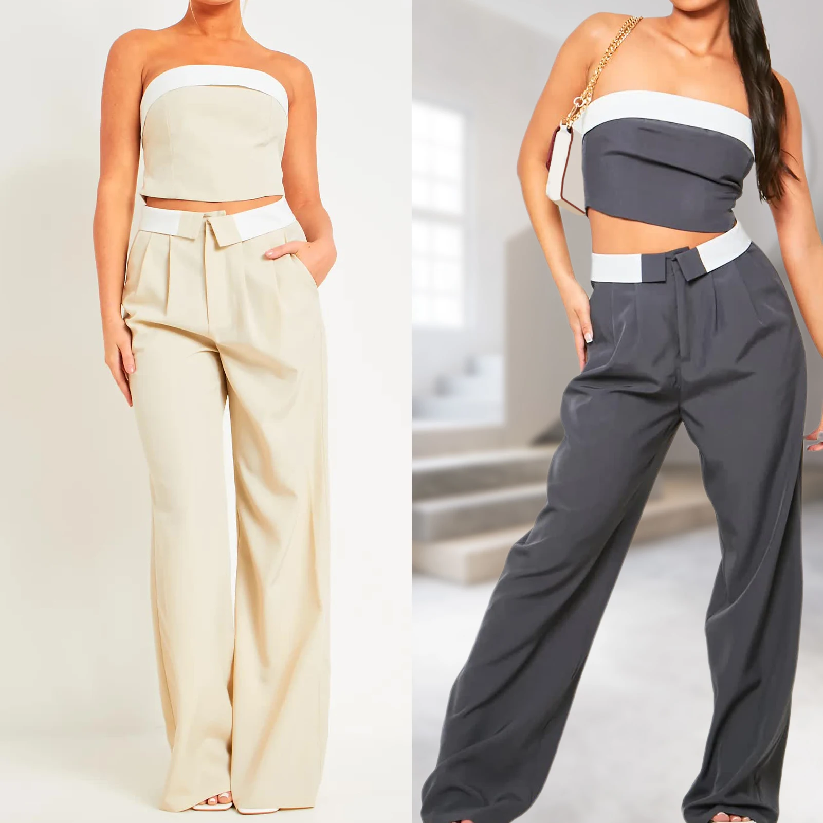 

2023 Women Summer 2 Pieces Sets Y2K Solid Casual Vests Coats and Wide Leg Cargo Pants Female Elegant Street Two Suits Clothing