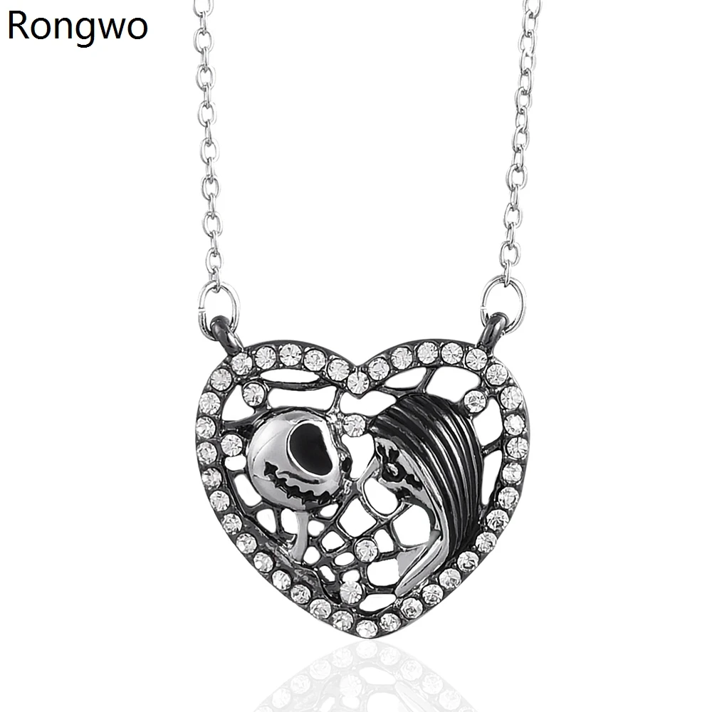 

Rongwo Newest Nightmare Before Christmas Necklace Inlaid Crystal Luxury Silver Plated Trendy Jewelry Necklace for Women Girl