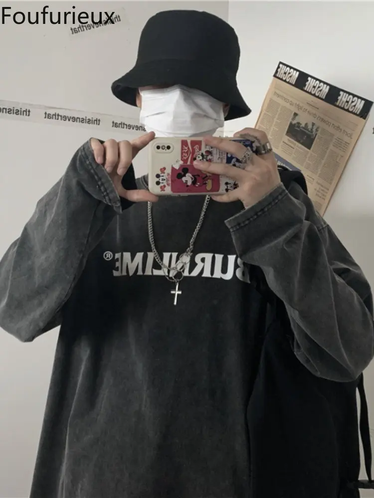 

Новые футболки большого размера с длинным рукавом foufurious, футболки в стиле хип-хоп, топы, свободные мужские и женские хлопковые повседневные ...