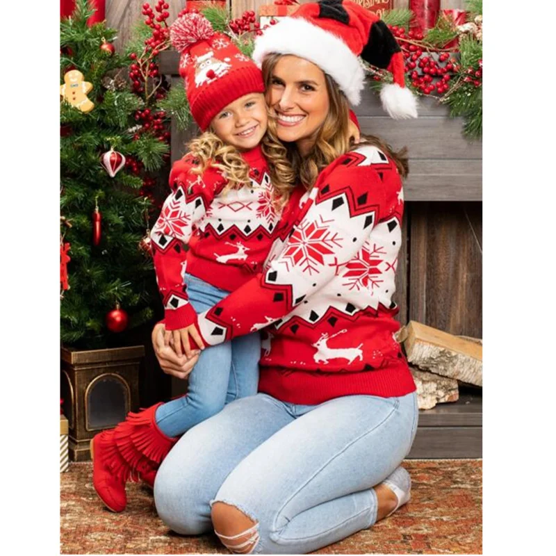 

2023 новогодние костюмы, Рождественская семья, свитер для пары матцина, пуловер оверсайз с длинным рукавом, трикотажная одежда, искусственный Рождественский образ, мама, дети
