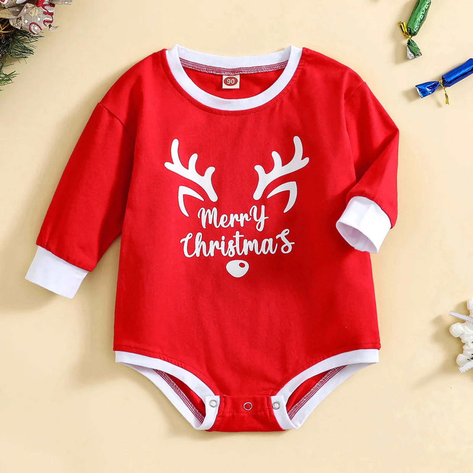 

Пуловер с длинным рукавом и принтом оленя для девочек 6-12 месяцев