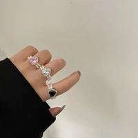 korean rings for women new pearl love heart pink rhinestones opening adjustable ring fashion temperament versatile girls jewelry