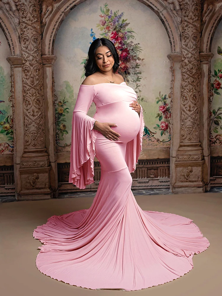 Mermaid Pregnancy Photoshoot Dress Trumpet Sleeve Maternity Dresses for Photo Shoot Baby Shower Maternity Gown Photography