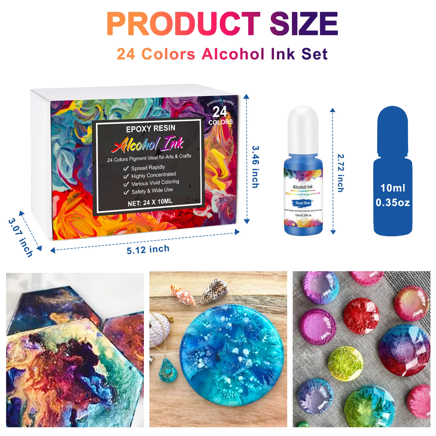 24Bottle/Set 10ml Resin Pigment Kit Candle Soap Art Ink Alcohol Colorant Dye Diffusion For UV Epoxy DIY Jewelry Making |