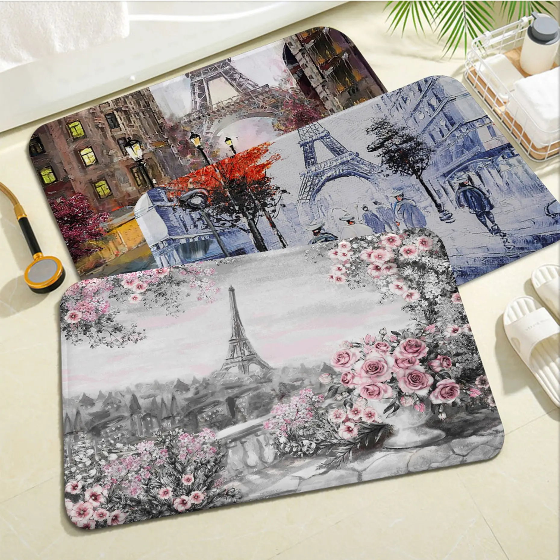 

France Paris Eiffel Tower Art Floor Mat Bathroom Mat Room Bedroom Decoration Balcony Anti-Slip Doormat Living Room Welcome Rug