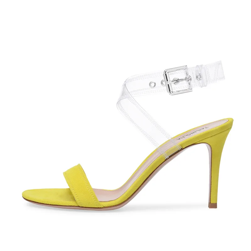 

Transparent Cross Strap Shoes For Women Open Toe Sandalias Mujer Solid Color Ankle Buckle Sandals High Heels Ladies Zapatos