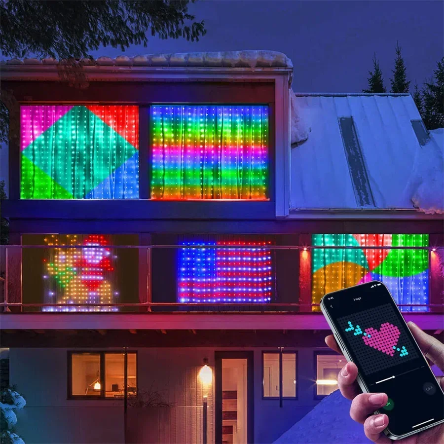 2X2/3X3M Smart App Curtain Light 400LED DIY Picture Text Led Display String Рождественский светильник для штор