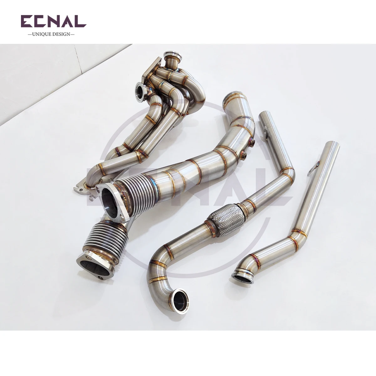 Фото Выпускной коллектор Ecnal для S58 G80 G82 M3 M4 с одним турбинным выходом, подключаемый к Garrett PTE, с выхлопной трубой T4 Shell для автомобилей №4
