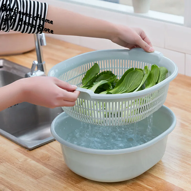 Double-Layer Drain Basket Household Kitchen Multifunctional Plastic Vegetable Basket Fruit Vegetable Basket Vegetable Basin