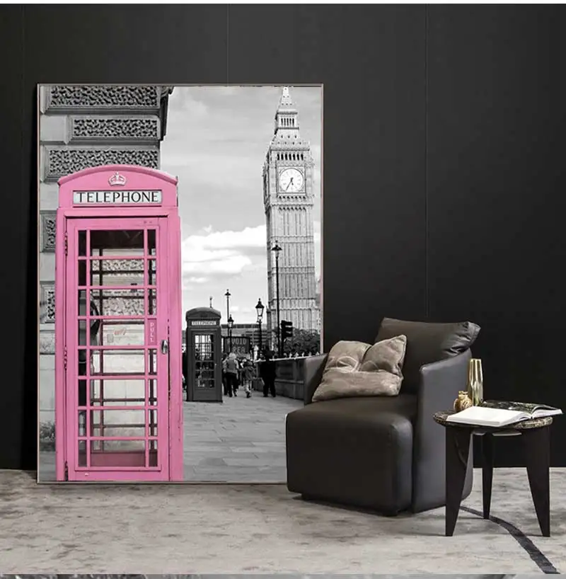 Nordic canvas painting for room decoration posters and prints Paris flower France city building castle pink black