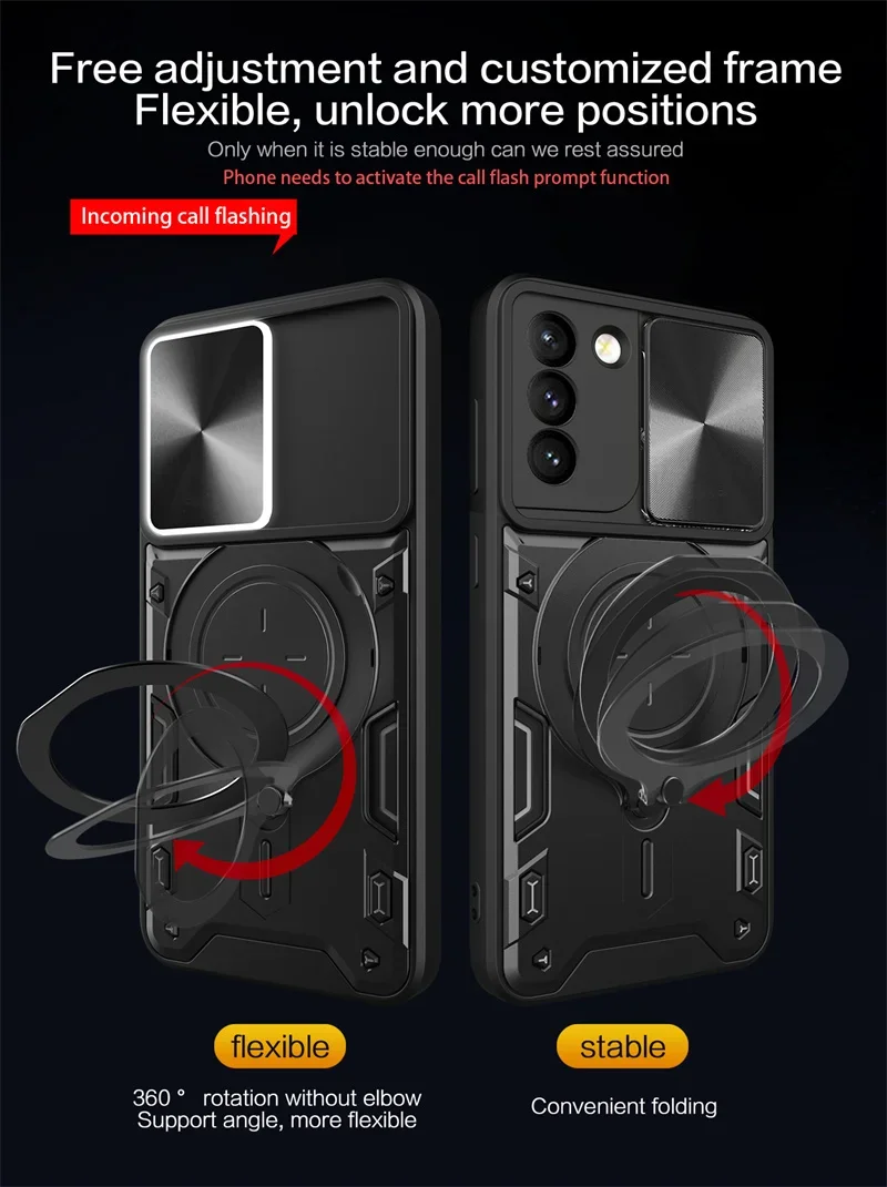 Для Samsung Galaxy S21 Ultra Чехол Armor Slide Camera Защитный чехол для объектива + Plus S 21 FE Ring Stand Funda