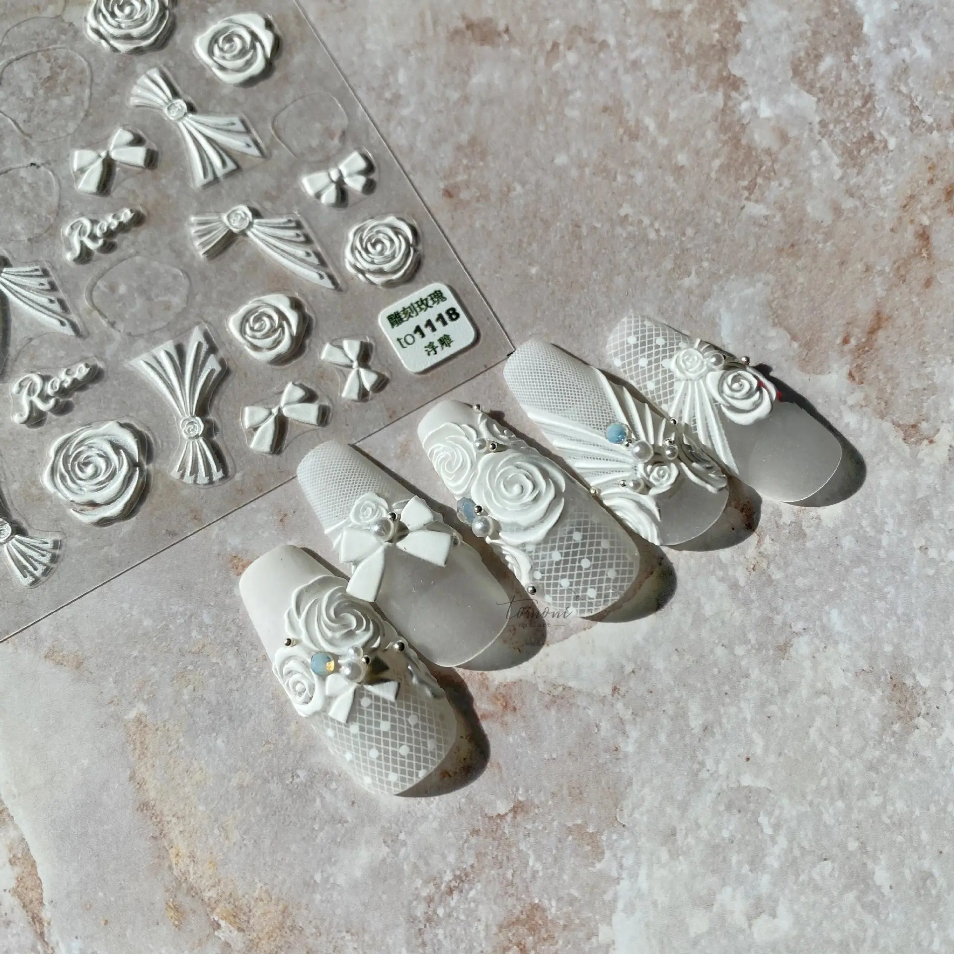 

1 Sheet 5d White Rose Craft Nail Art Stickers Ultra-thin Hard White Self-adhesive Stickers Nail Art Decoration