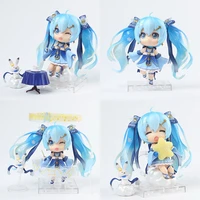 bandai 10cm anime hatsune miku figures smile snow princess multi accessories vocal singer model collectible toys for kids gift