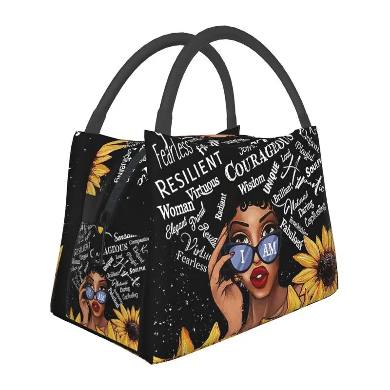 

African Women American Black Girl Lunch Bags Warm Cooler Insulated Lunch Box for Picnic Camping Work Travel Food Tote Bags