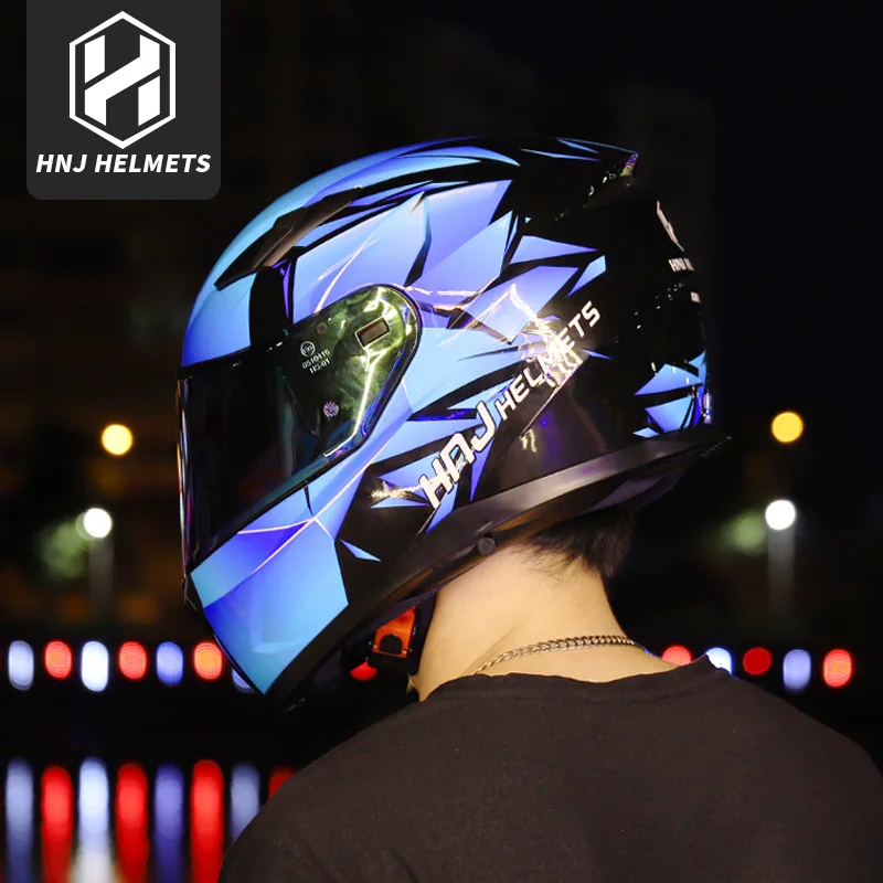 HNJ Summer Motorcycle Helmet Battery Electric Car Personality Bluetooth Knight Full Helmet Motorcycle Four Seasons Helmet enlarge