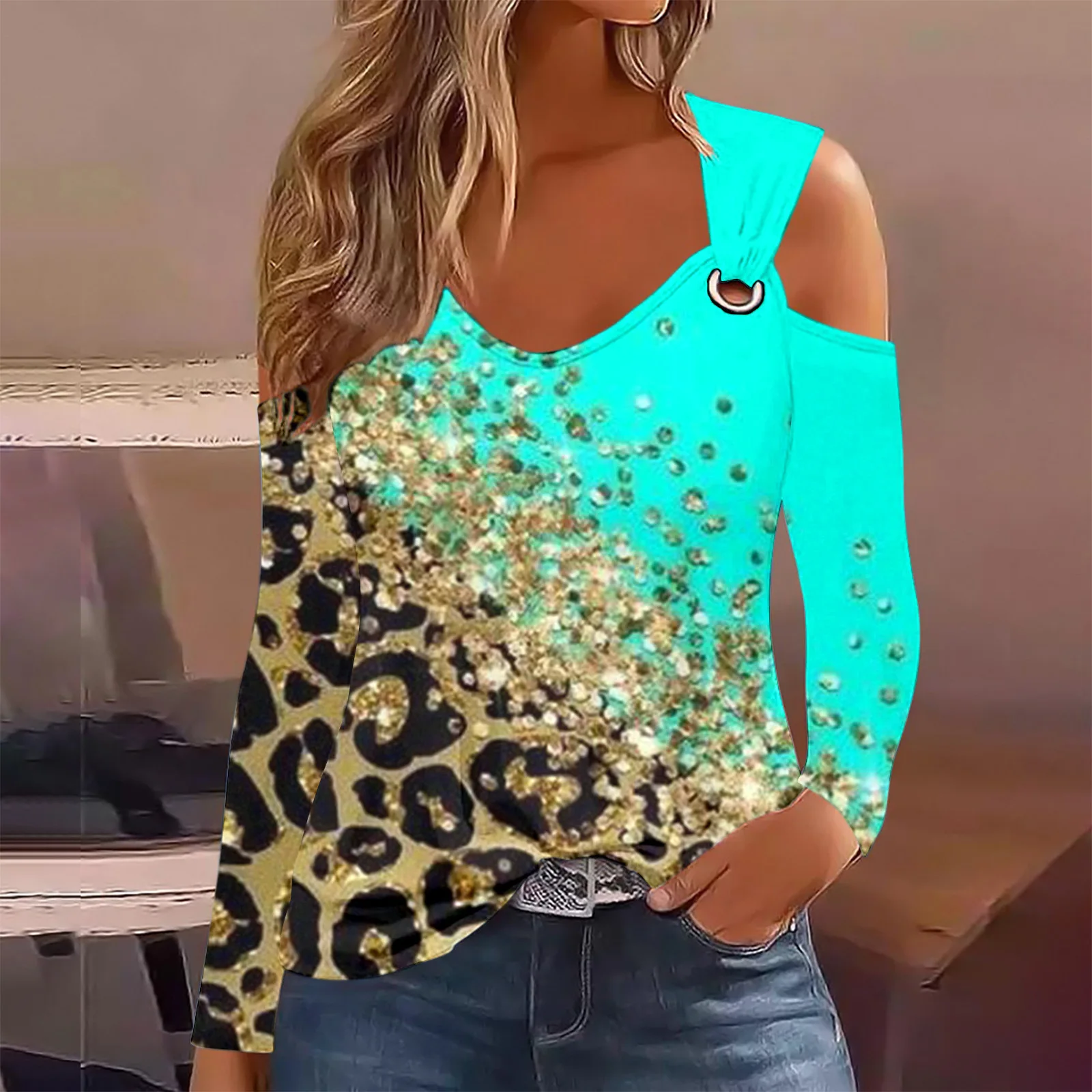 2024 осенняя футболка с длинным рукавом женская повседневная вырезами женские