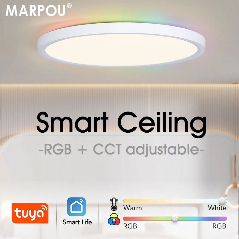 Светодиодный потолочный светильник MARPOU TUYA ультратонкий RGB с голосовым