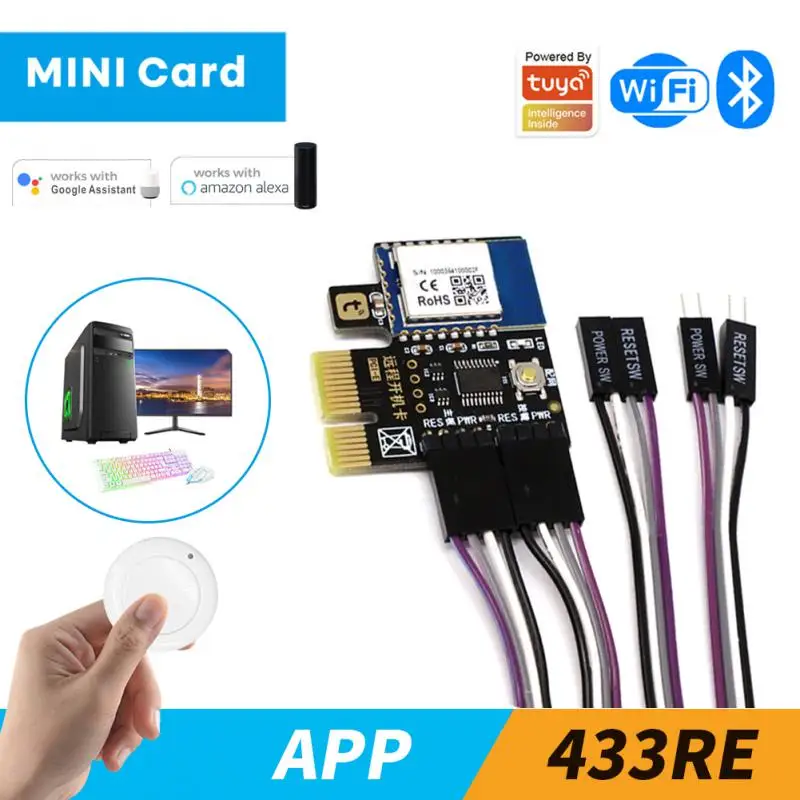 

Wifi Computer Power Reset Switch PCIe Card for PC Tuya Smart Life APP 433 RF Remote Control, Work with Alexa Google Home Yandex
