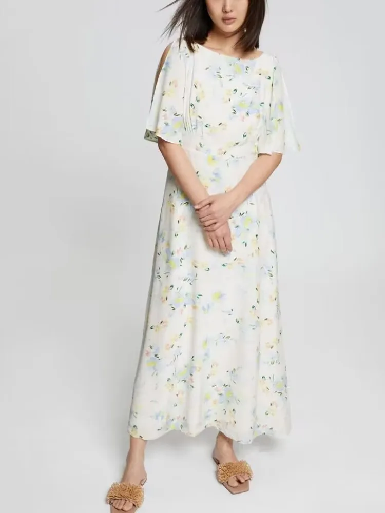 

Women's Ankle Length Dress Print Split Flying Sleeve Casual Robe