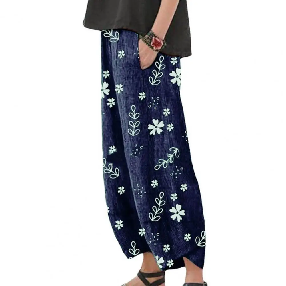 

Women Casual Harem Pants Summer Cropped Pants Floral Print Pockets Drawstring Loose Mid-Rise Pants Streetwear Trousers Harajuku