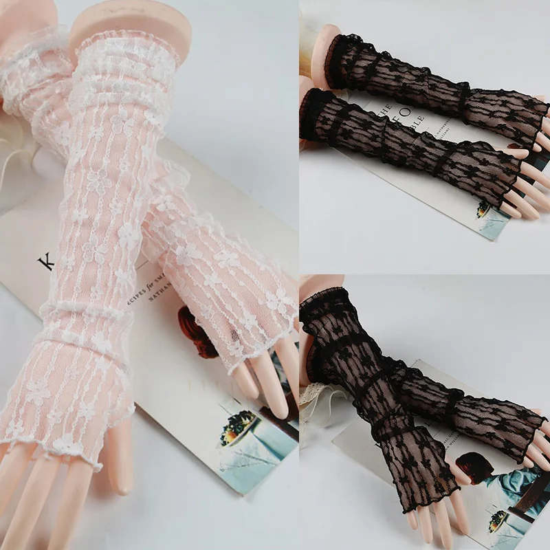 

2022 New Women Sexy Lace Sun Protection Sleeve Hollow-Out Fingerless Long Sleeve Gloves Silk Classic Cycling Driving Sleeve