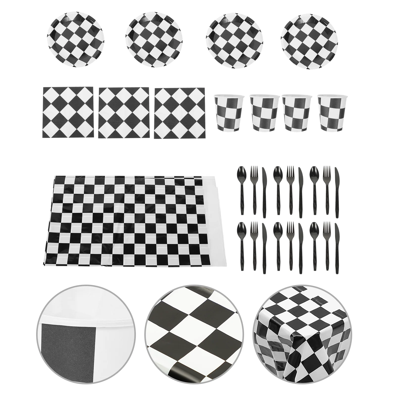 

Black White Checkered Tablecloth Race Car Theme Decoration Dinnerware Set Balloon Racing Themed Tableware