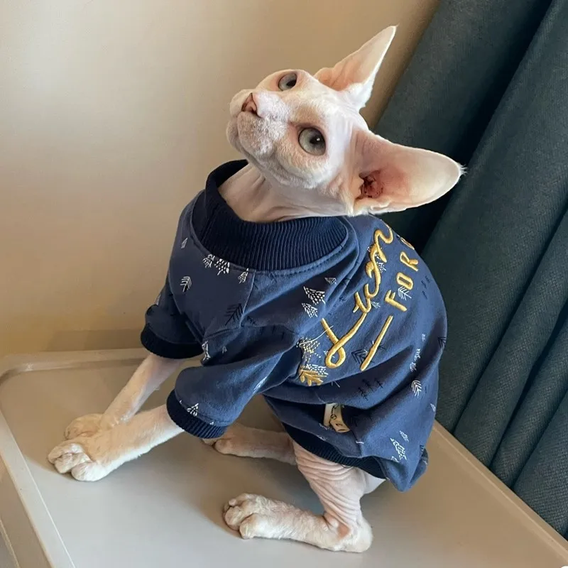 

Sphynix Clothes for Cat Embroidery Sweatershirt Cat Clothing Cotton Coat For Devon Rex Soft T-shirt Long Sleeves For Spring Wear