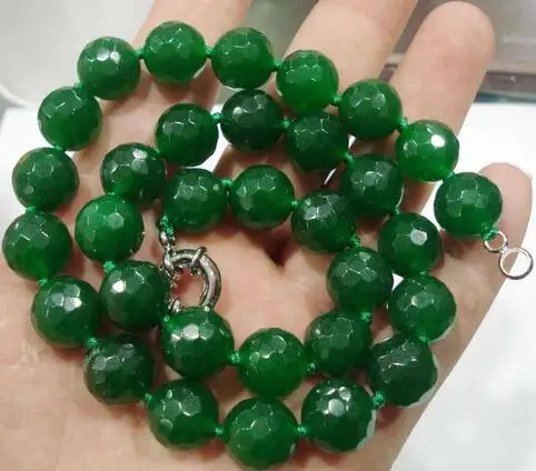 

10mm Natural Emerald Faceted gemstone Beads Necklace 18"