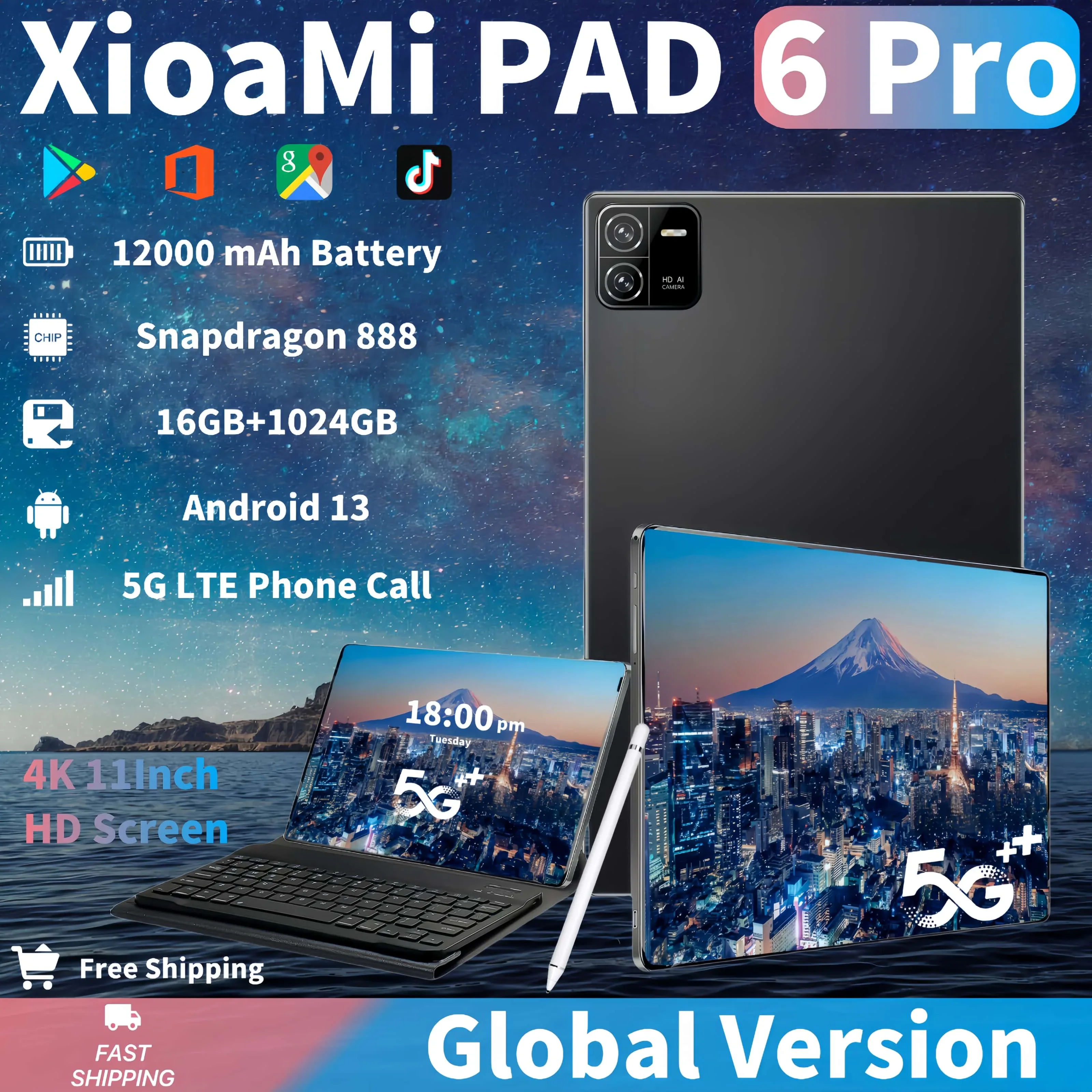 2024 Оригинальный Xioami Pad 6 PRO Global Version Snapdrago 888 Планшет Android 13 ОЗУ 16 ГБ ПЗУ 1T 11 дюймов 4K 5G