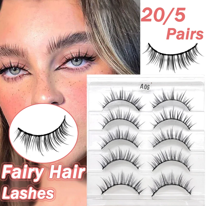 

20/5 пар волшебных ресниц из комиксов, натуральные тонкие накладные норковые ресницы ручной работы, мягкие удобные полосатые ресницы для нар...