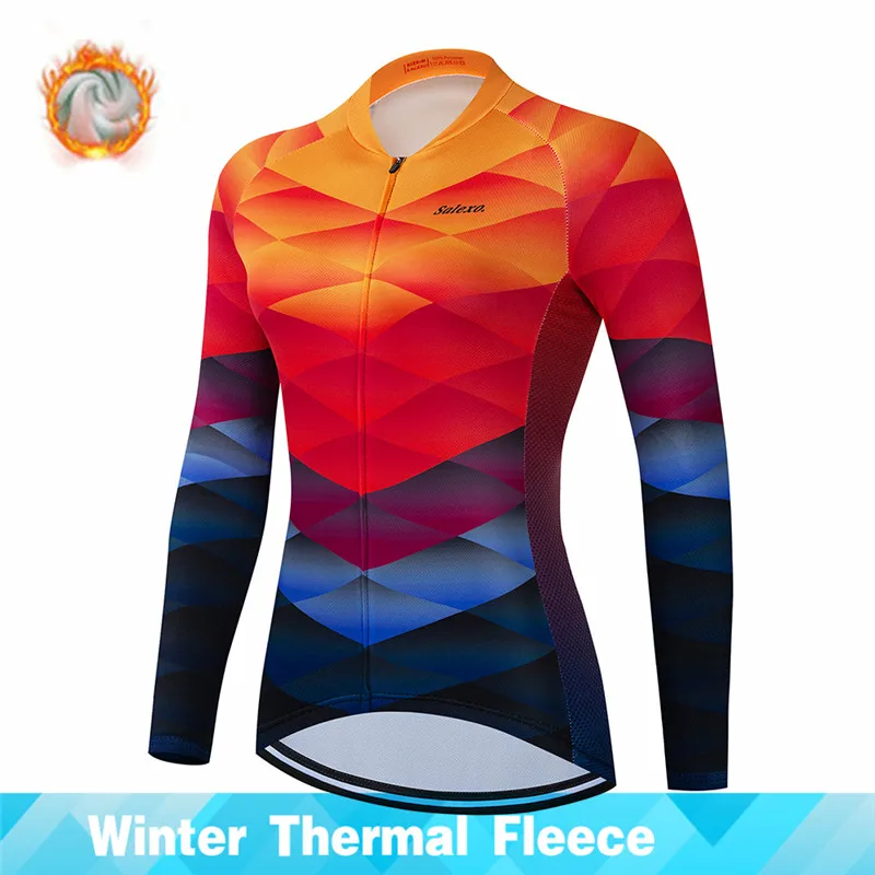 

2022 Salexo зимняя велосипедная Джерси, женская новая термальная флисовая одежда для велоспорта, горный велосипед, трикотажные изделия, уличная ...