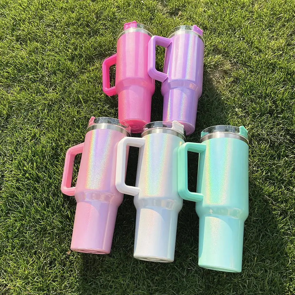 

40OZ Thermos Mug Glitter Sublimation Blanks Insulated Tumbler Stainless Steel Vacuum Flask with Handle For Home Office Car