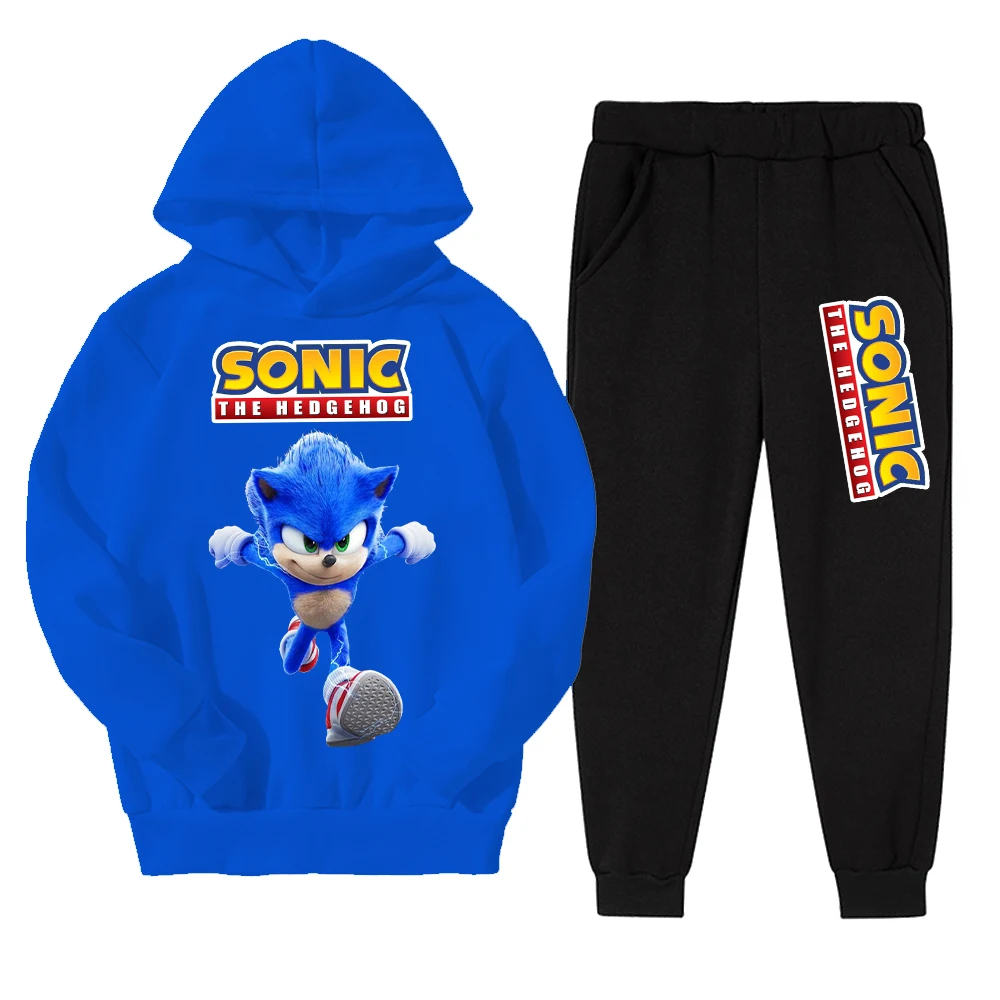 

New Fashion Men's Two-piece Autumn Pullover Streetwear 2022 Winter Warm Hot Sale Essentials Children's Anime Sonic Hoodies Suit