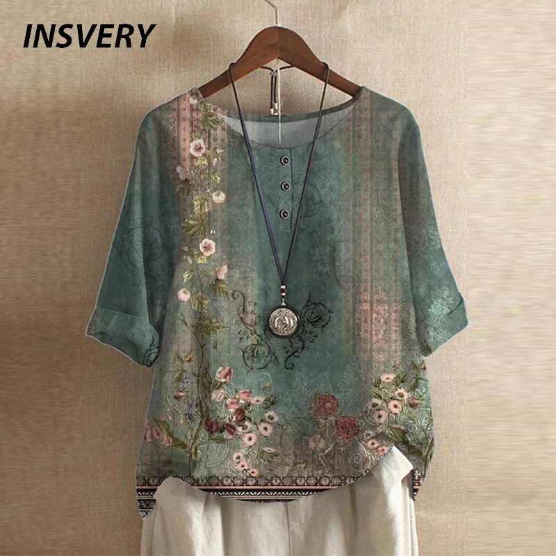 

Футболка женская с круглым вырезом, винтажный принт, короткий рукав, Свободная Повседневная рубашка, пуловер, на лето