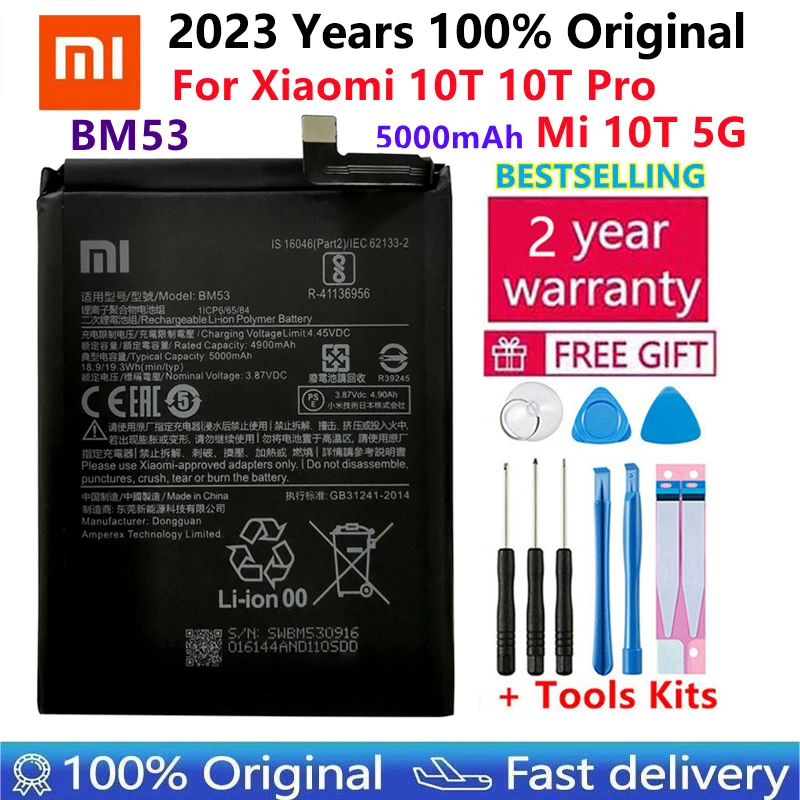 

2023 высококачественный 100% оригинальный сменный аккумулятор Xiaomi BM53 для Xiaomi 10T 10T Pro Mi 10T 5000 мАч BM53 сменные батареи