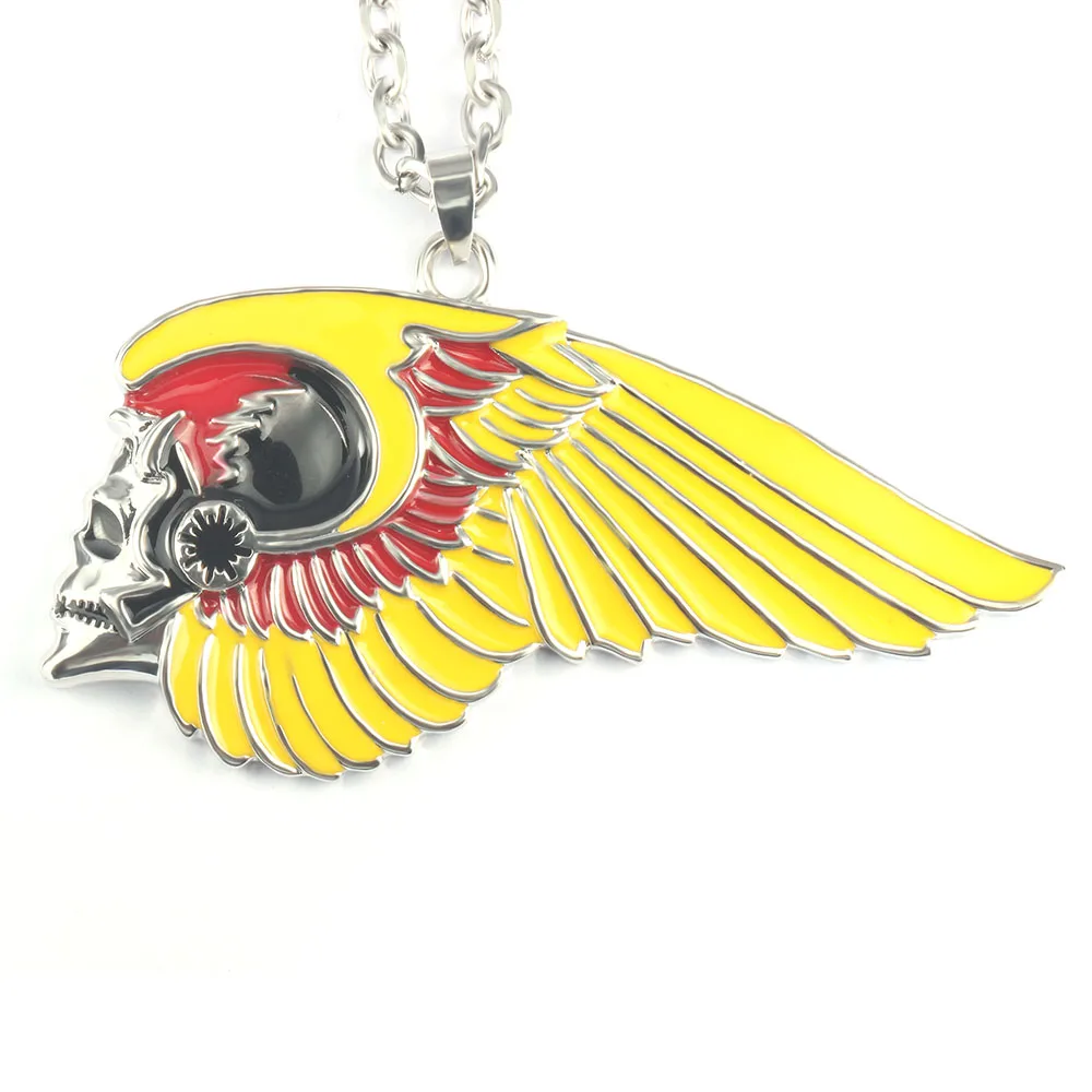 

New Fashion Wing Skeleton Pendant Motorcycle Biker Hells Angels Necklace Man Party Rock Gift Stainless Stell Chain